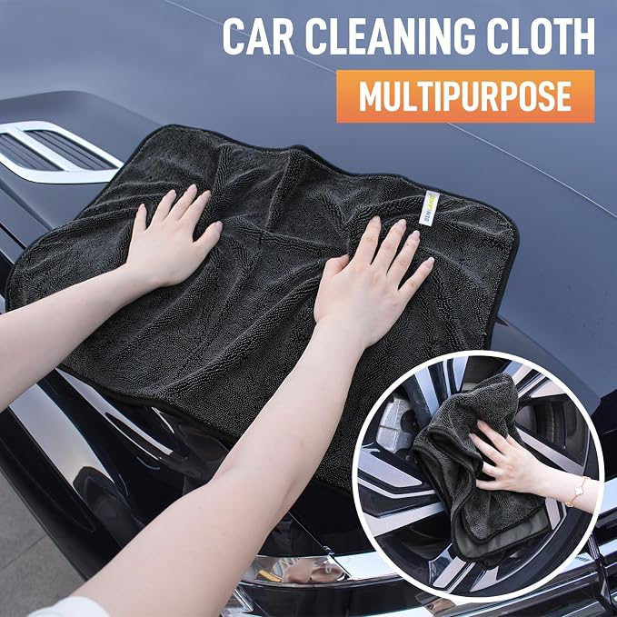 SINLAND Microfiber Car Drying Towels Detailing 16 x 24inch 3 Pack Dgrey | Ultra Absorbent, Soft, Car Wash Cleaning Cloth, Auto Detailing Towels, 380gsm