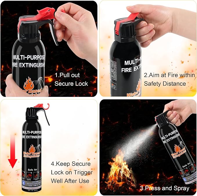 Fire Extinguisher for Home, 2 Pack Vehicle Fire Extinguishers with Mount, Portable Fire Extinguisher Effective on A, B, C, K Fires, Water-Based Extinguisher for Car Boat Office Truck Kitchen Garage RV