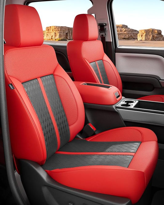 Custom Leather Seat Covers for 2014-2018 Sierra/Silverado 1500 | Only Crew Cab, Fits 2500/3500HD 2015-2020, no Rear Armrest/Seatback Storage, Waterproof, Scratch-resistant, Easy-clean