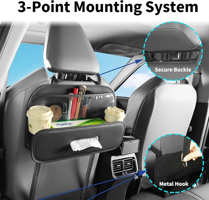 Car Back Seat Organizer,Storage with Cup Holder Tissue Box Holder | Back Seat Car Organizer, Multifunctional Car Organizers, Tissue Box and Storage Box Hook, Leather Backseat Car Organizer