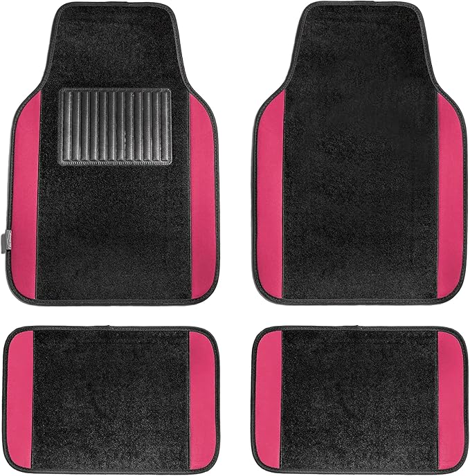 FH Group Automotive Floor Mats – Universal Fit Premium Carpet Car Mats with Driver Heel Pad, Full Set for Cars, SUVs & Trucks - Pink