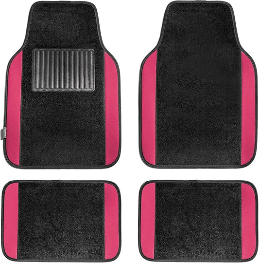 FH Group Automotive Floor Mats – Universal Fit Premium Carpet Car Mats with Driver Heel Pad, Full Set for Cars, SUVs & Trucks - Pink