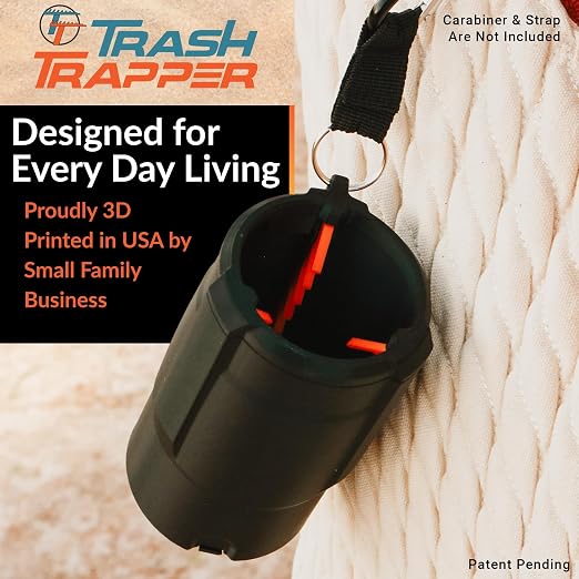Trash Trapper Car Trash Can Cup Holder | Mini Car Trash Can | Fits in Most Doors | 5.1" x 2.9" | Traps More & Empties Less, Patent-Pending Compaction, Holds Weeks of Small Garbage, Black/Orange