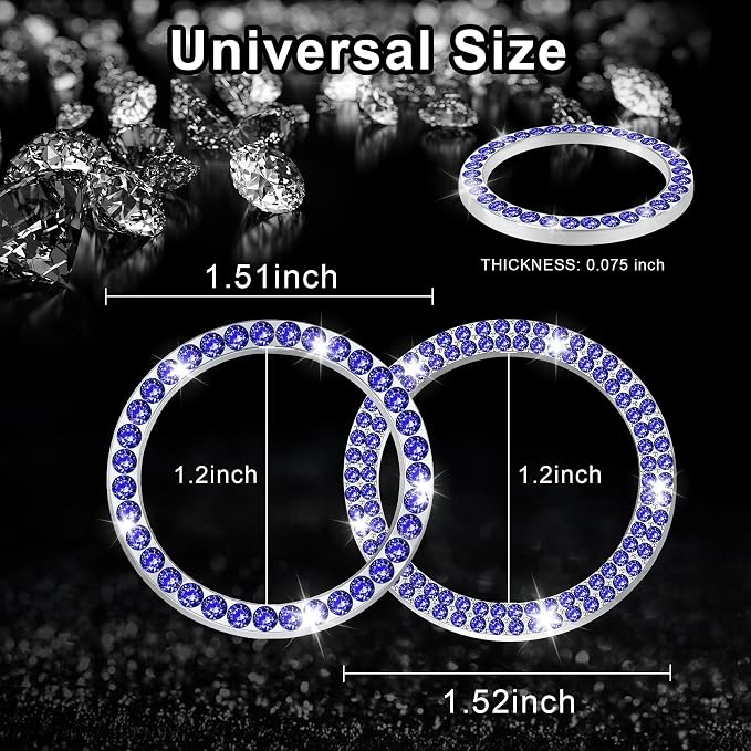 LivTee 2 PCS Crystal Combinatorial Rhinestone Car Engine Start Decoration Ring, Push to Start Button Cover Sticker, Bling Car Interior Accessories for Women, Automotive Decals, Dark Blue