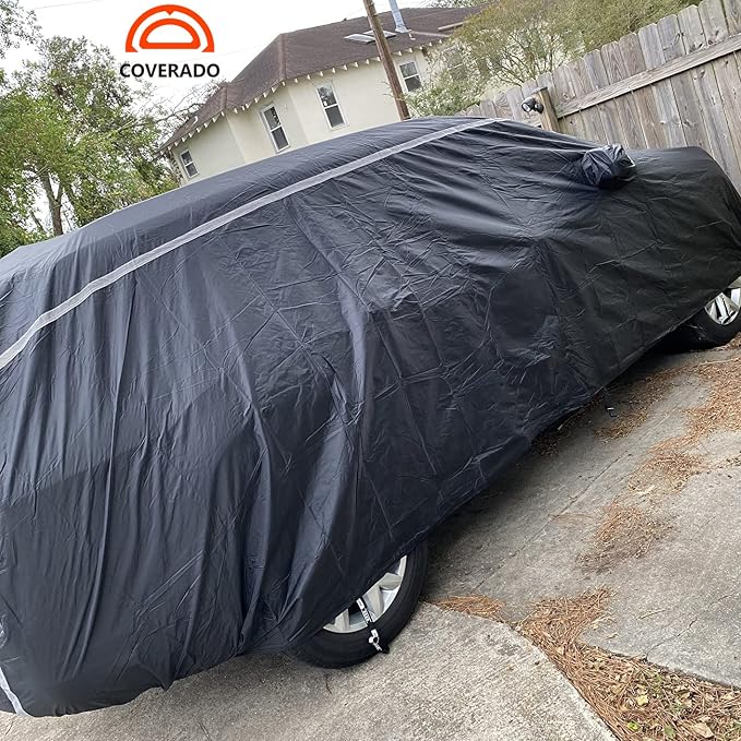 Car Cover Waterproof All Weather SUV - Coverado Black Car Cover Hail Protection with Zipper Door, Cotton Backing Snowproof UV Protection Windproof, Universal Fit for SUV (191"-205")