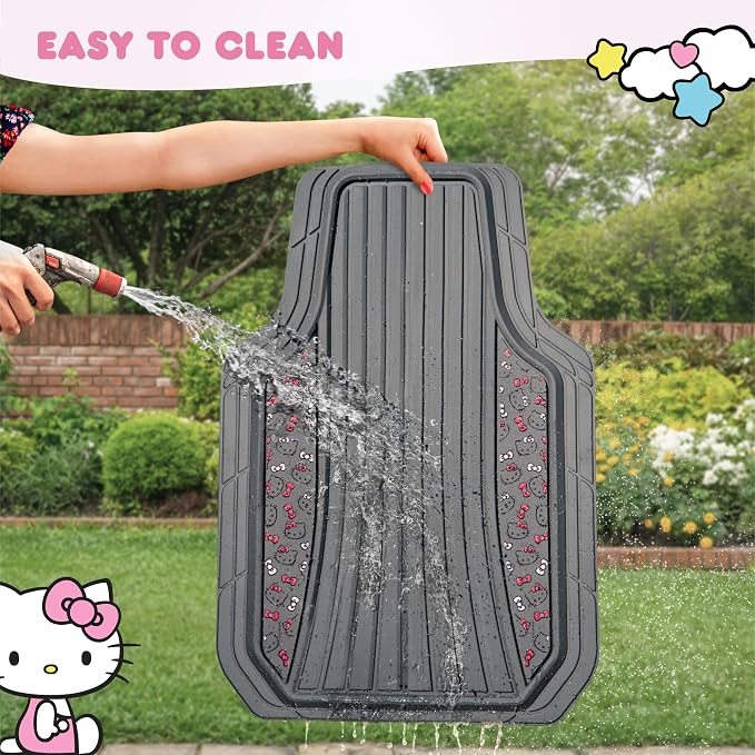Hello Kitty Car Mats 4pc Floor Mats for Cars Trucks SUVs Grey Car Floor Mats for Women Men Accessories Rubber Heavy Duty Cute Non-Slip Always Front Rear Hello Kitty Cars Accessories Gray/Pink