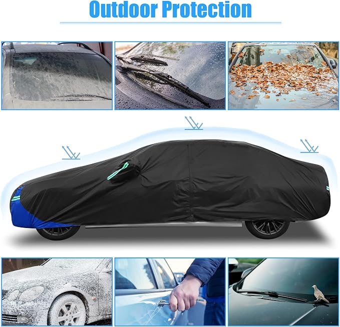 X AUTOHAUX 3XXL Car Cover Waterproof Snowproof All Weather for Car Outdoor Full Car Cover Rain Sun Protection Universal Fit for Sedan 194"-208"