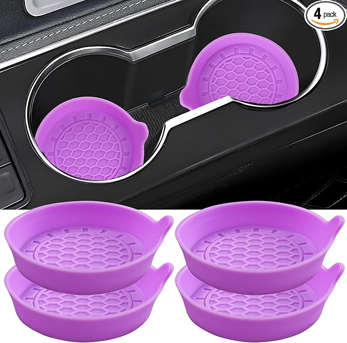 Amooca Automotive Cup Holders Universal Car Cup Coaster Waterproof Non-Slip Sift-Proof Spill Holder Car Interior Accessories 4 Pack Purple