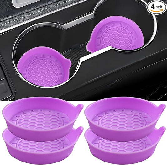 Amooca Automotive Cup Holders Universal Car Cup Coaster Waterproof Non-Slip Sift-Proof Spill Holder Car Interior Accessories 4 Pack Purple