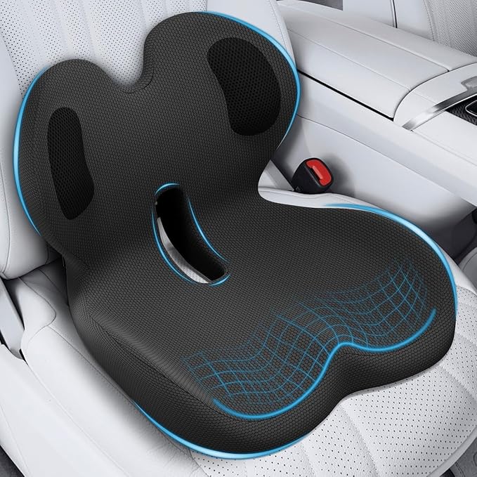 Trucker Seat Cushion, Thick Car Seat Cushions with Lumbar Support Pillow, Ergonomic L-Shaped Orthopedic Memory Foam for Long Driving Lower Back Pain Sciatica Relief, Gift for Drivers (Black+ Gray)
