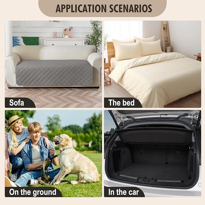 Genina Waterproof Couch Cover,Washable Anti-Slip 78inch Sofa Covers with 3 Cushions,Sectional Couch Covers for Pets Friendly, Sofa Slipcovers for Dogs Cats(78inch/Light Grey)