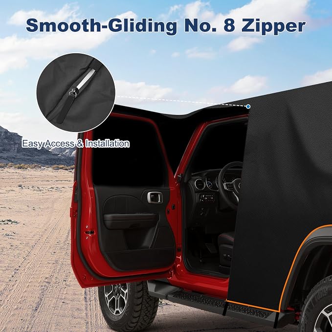 QUNSUNUS Bronco Cover 4 Door Cab Cover All Years,Waterproof Bronco Cab Cover with Cotton Liner, All Weather Half Car Rain Cover with Adjustable Straps and Zipper for Wind, Sun, UV and Dust Protection