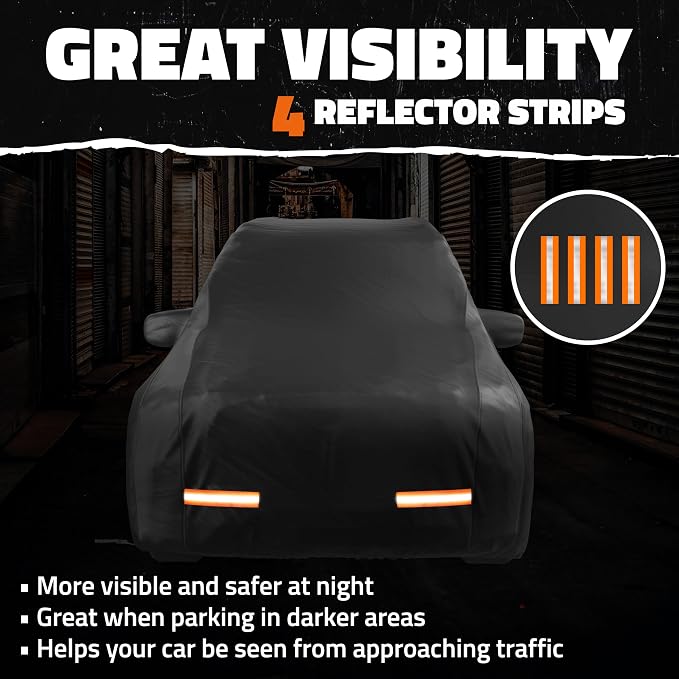 Mockins 200"x75"x57" SUV Car Cover Waterproof All Weather Heavy Duty Tarp | Dual-Layer 250G PVC & Soft Cotton Lining Full Exterior Covers | Windproof Large Car Cover for Snow & Rain with Buckle Strap