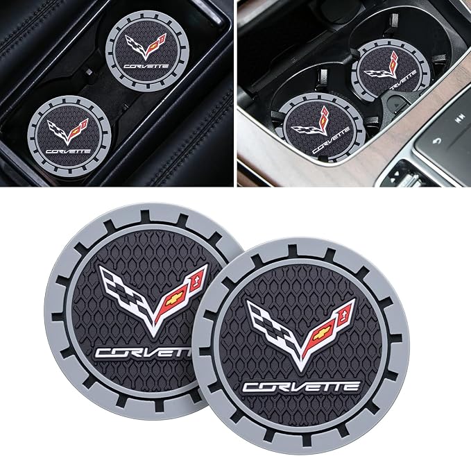 Car Cup Coaster, 2PCS Universal Non-Slip Cup Holders, Compatible with Corvette Series Car Cup Holder Coasters，Car Drink Coaster Holder Accessory, Black