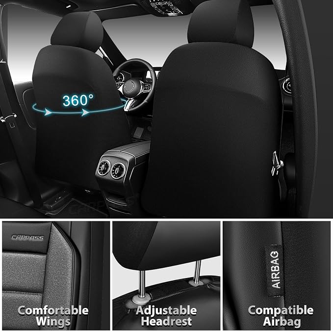 CAR PASS Memory Foam Seat Covers Front, Airy Cool Mesh Thick Car Seat Covers, Leather Car Seat Covers Front Seats Airbag Compatible, Universal Automotive Comfort for Cars, Trucks, SUV, Gray and Black