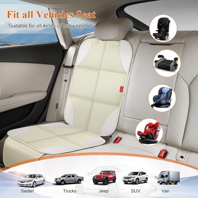 Car Seat Protector, 600D Fabric Seat Protectors, 2 Pack with Non-Slip Backing, Thick Padding, Mesh Storage Pockets