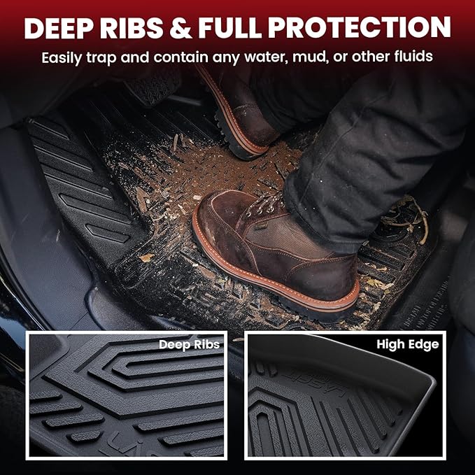 LASFIT Floor Mats and Cargo Liner for Ford Escape Hybrid 2020-2025 2026(NOT for Gasoline Models) All Weather Protector TPE Custom Fit Car Floor Liners, 1st & 2nd Row & Trunk Set, 4PCS Black