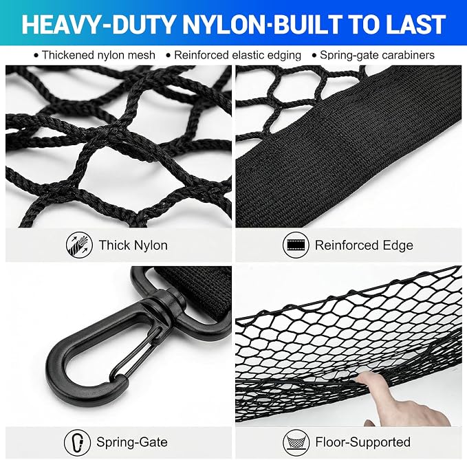 Trunk Cargo Net Fits for 2010-2024 Toyota 4Runner Trunk Organizer Tailgate Suspended String Bag Cargo Storage Pocket Compatible with 4Runner 5-Seat 2nd Row Accessories Elastic Stretchable Net