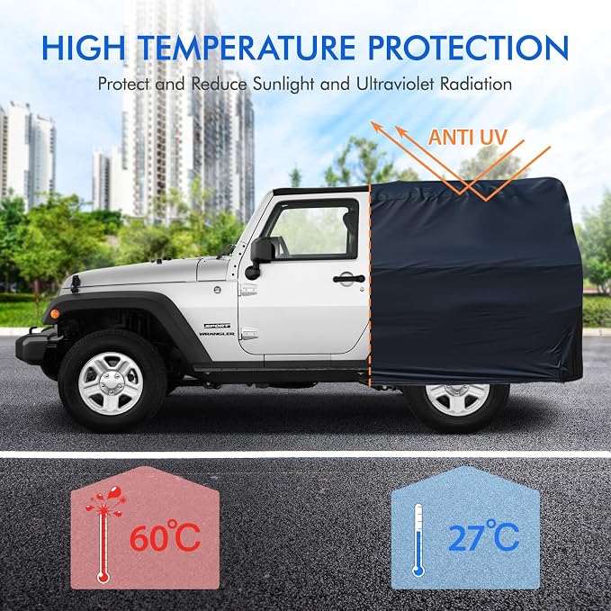 Car Cover Waterproof 2 Door, All Weather for Automobiles, Outdoor Full Exterior Cover Rain Sun UV Snowproof Protection with Zipper Cotton, Mirror Pocket for Jeep Covers Fits JK JL TJ YJ CJ