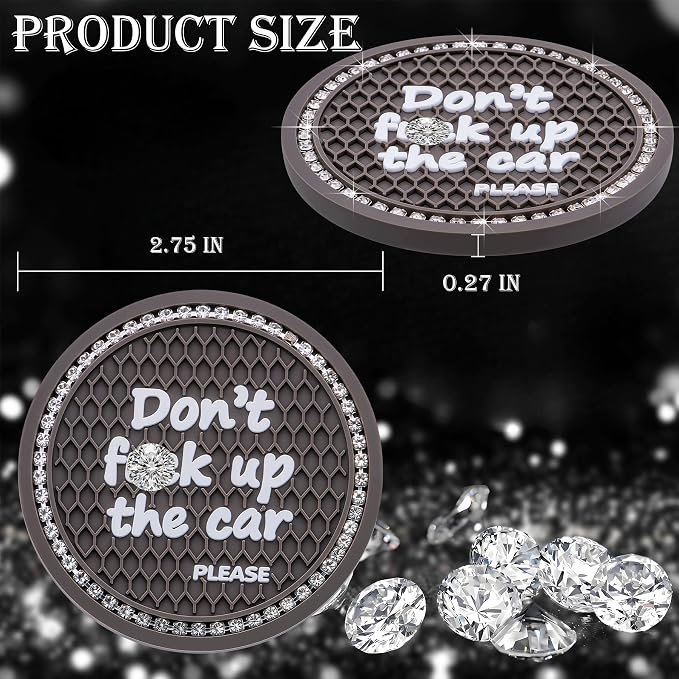 2PCS Bling Crystal Rhinestone Cup Holder Coaster – 2.75 Inch Anti-Slip Auto Insert Cup Coaster – Sparkling Interior Decor Accessories for Cars & Vehicles (Gray & White)