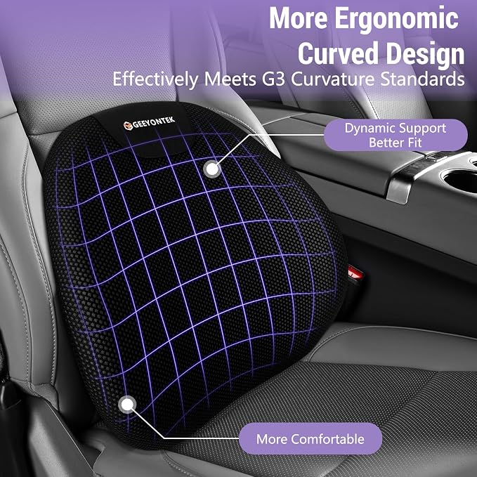 Car Seat Cushion and Lumbar Support Headrest Pillow Mesh Cover Memory Foam Ergonomic Car Cushion Back Neck Support Pillow Sciatica & Back & Tailbone Pain Relief Pillow Black