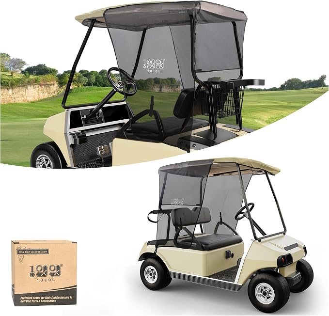10L0L 2 Passenger Golf Cart Sun Shade Cover for EZGO TXT RXV & Club Car DS Precedent Tempo - Foldable UV Protection Cover Heat Blocking Design, Beige