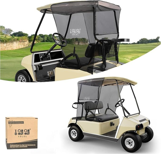 10L0L 2 Passenger Golf Cart Sun Shade Cover for EZGO TXT RXV & Club Car DS Precedent Tempo - Foldable UV Protection Cover Heat Blocking Design, Beige