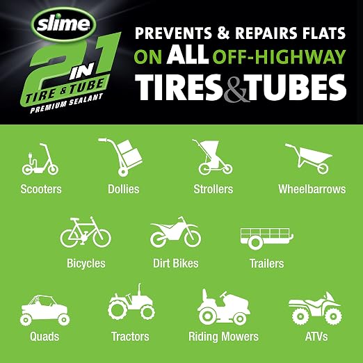 Slime 10193-6PK 2-in-1 Tire and Tube Sealant Puncture Repair Sealant, Premium, Prevent and Repair, Suitable for Non-Highway Tires and Tubes, Non-Toxic, Eco-Friendly, 6 x 16oz Bottles