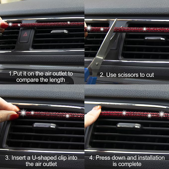 LivTee Bling Car Air Vent Outlet Moulding Trim, 10PCS Rhinestone PVC Diamond Car Interior Accessories, Red