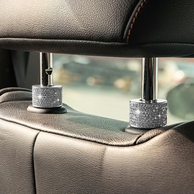 Rislobx 4PCS Magnetic Car Headrest Collars, Rhinestone Car Head Rest Collars Rings Decor, Bling Car Accessories for Women, Interior Decor Car SUV Truck (White)