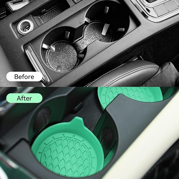 4PCS Car Cup Holder Coasters, Silicone Non-Slip Vehicle Cup Recessed Mats, Sift-Proof Automotive Interior Drink Insert Decor Accessories, Universal for SUV, Sedan, Truck (Green)