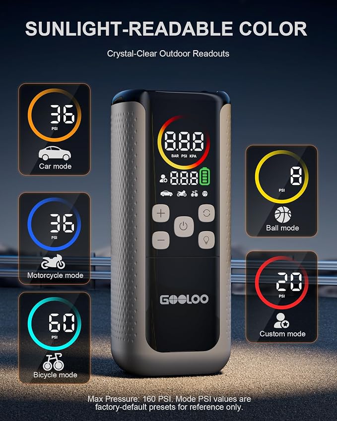 GOOLOO GT160 DUAL Heavy-Duty Tire Inflator Portable Air Compressor | Built for Heavy-Duty Vehicles • 160 PSI Max • Dual-Cylinder Pump • 10000mAh Battery • Fast Inflation