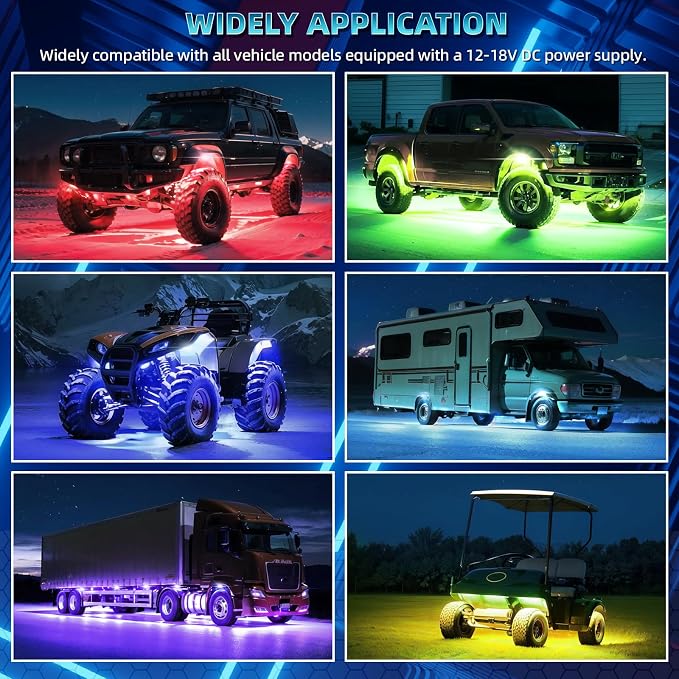 20 Pods RGB LED Rock Lights, Waterproof Red Green Blue Underglow Kit for Semi Trucks Boat Trailer Offroad Pickup RV Van Bus 12V