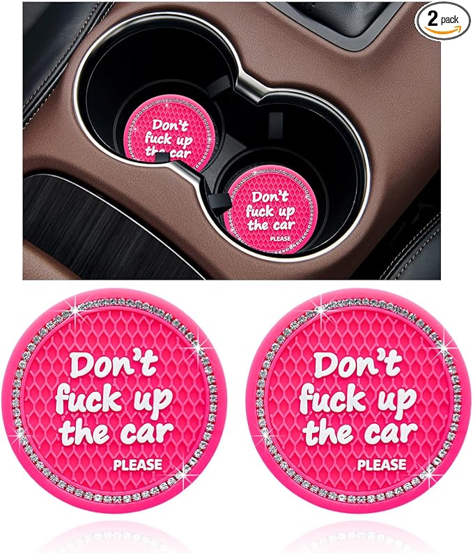 Ziciner 2 Pack Bling Car Cup Holder Coaster, 2.75 Inch Anti-Slip Auto Insert Cup Coaster, Crystal Car Drink Cup Mat Perfect for Women Girls, Universal Interior Decor Accessories (Rose Red)