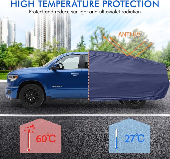 Car Cover Waterproof All Weather, 6 Layers Outdoor Full Exterior Cover Rain Sun UV Snowproof Protection with Zipper Cotton, Mirror Pocket for Dodge Ram