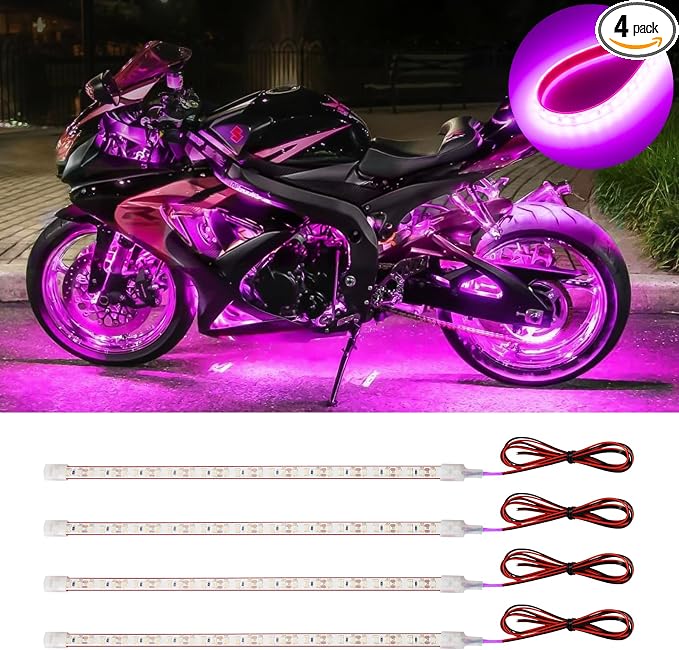 DUOFU365 Pink Led Strip Lights,12V Interior Light Strip IP68 Waterproof Cuttable for Car Motorcycles Boat Golf Cart Truck Cargo Home Decoration with Strong Nano Tape 12inch(Pack of 4)