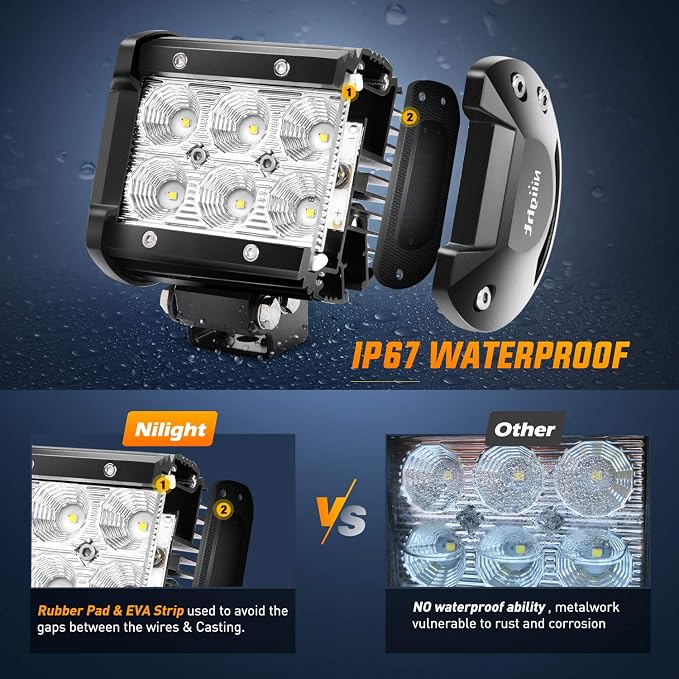Nilight Led Pods 2Pcs 18W 1260LM Flood Off Road Lights Super Bright Driving Work Fog Lamps for Trucks Pickup Golf Cart SUV ATV UTV 4x4 Van Camper Boat