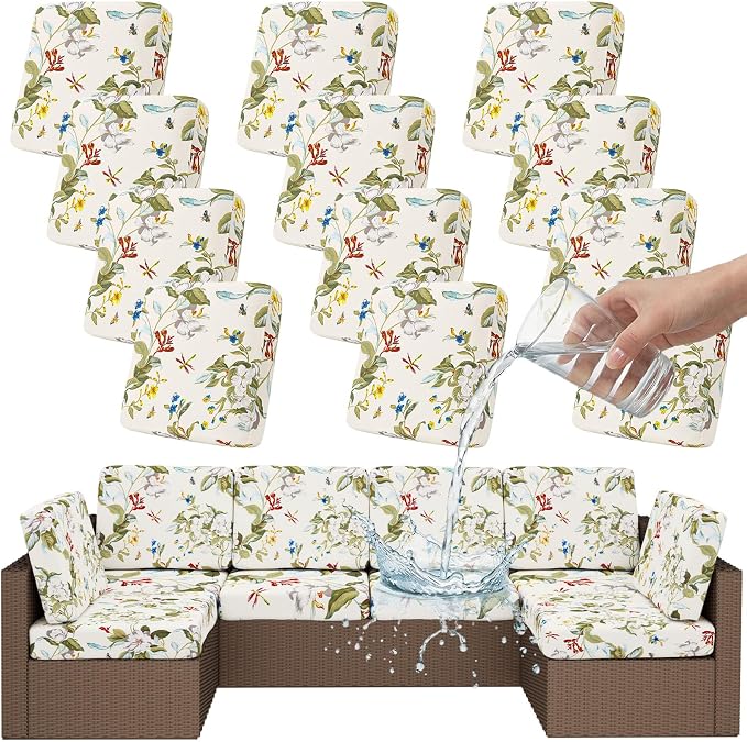 Smiry 12 Pcs Waterproof Patio Cushion Covers, Stretch Outdoor Furniture Covers