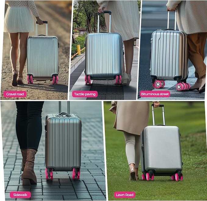 8Pcs Upgrade Luggage Wheel Covers, Travel Accessories (Hot Pink) | Wear-resistant & anti-noise silicone covers. Fits 2-2.4" wheels. Protects suitcase wheels. Travel essential for suitcases