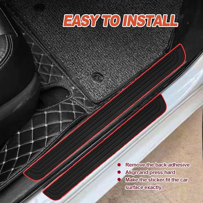 4 Pieces Universal Car Door Sill Protectors Anti Scratch and Waterproof Door Edge Guards for Car Truck SUV PVC Threshold Protector Cover Black with Red Edge