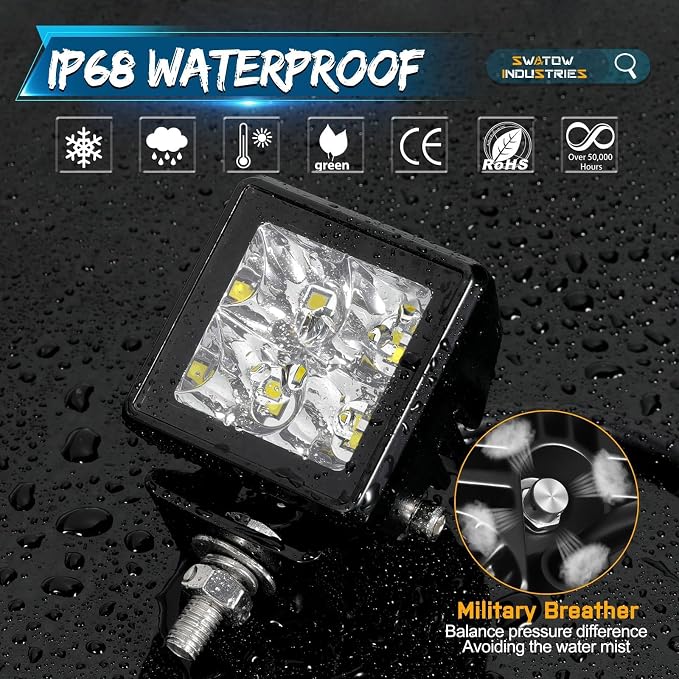 2 Inch Spot LED Pods 2" LED Light Bar Small Cube Lights 2x2 Square Wrok Lights 12V Waterproof Fog Light for Truck F150 Bronco Wrangler Toyota SUV Dirt Bike Motorcycle UTV ATV