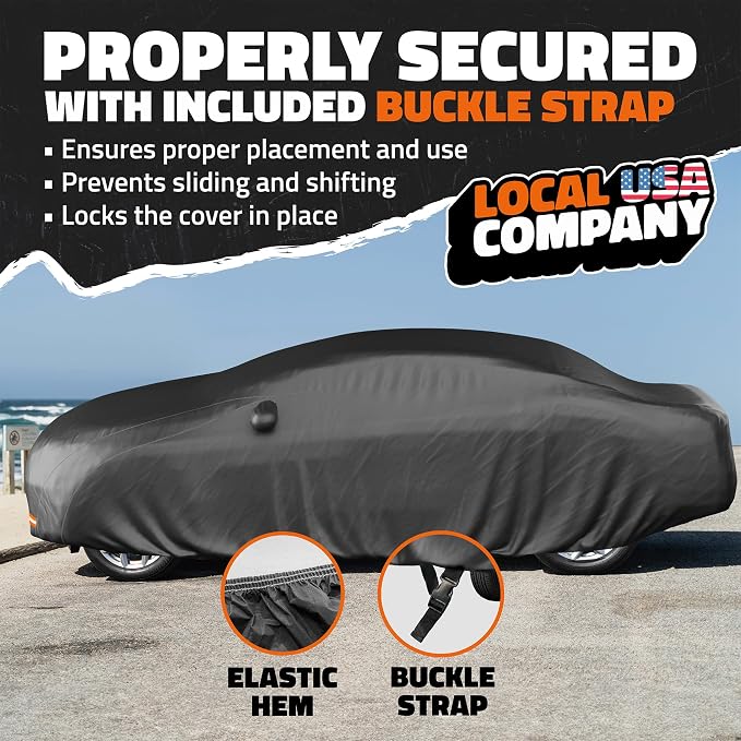 Mockins 200"x75"x47" Large Sedan Car Cover Waterproof All Weather Shield | Dual-Layer 250G PVC + HD Cotton Outdoor Weatherproof Car Covers for Automobiles | Full Exterior Covers for Rain, Snow, Frost