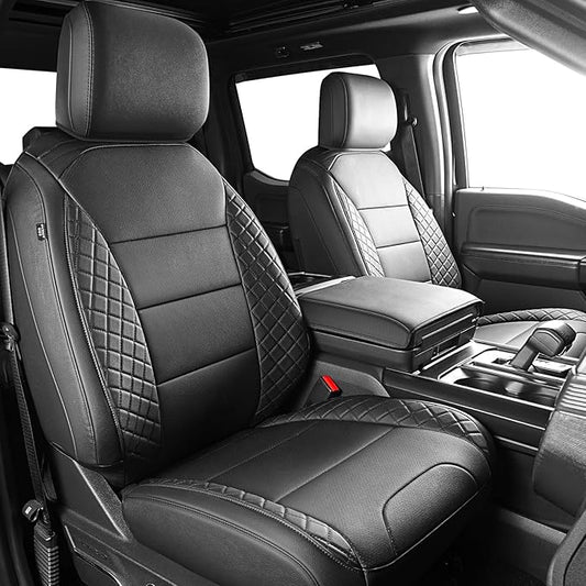 F150 Seat Covers, Custom Fit Ford 2020 2019 2018 2017 2016 2015 F150 XL XLT STX Super Crew Cab, Truck Seat Cover for 2015-2020 F 150 XL/XLT/Lariat Accessories, Black Leather