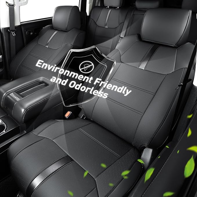 Super Cover for Toyota Tundra Seat Covers 2014-2021 (CrewMax only), Full Covered Leather Seat Protectors for Tundra 2021 2020 2019 2018 2017 2016 2015 2014 Truck Car Accessories with Carbon Fiber