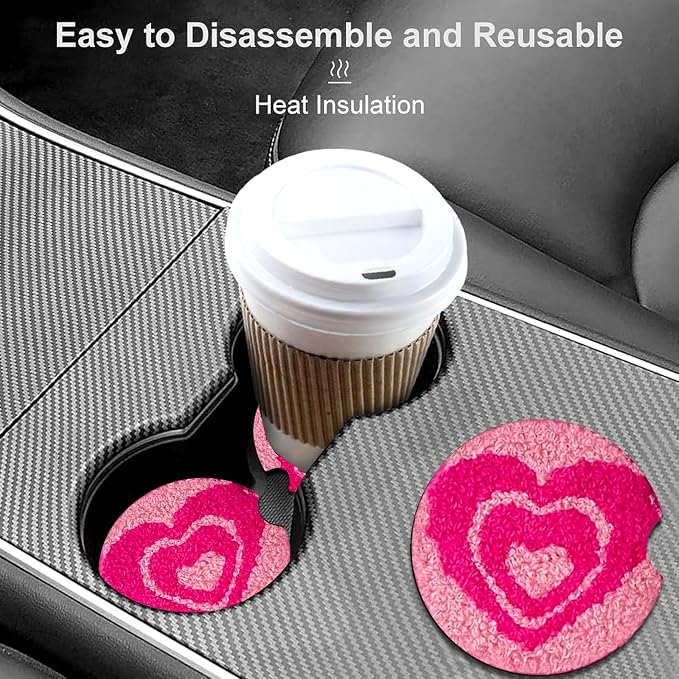 2 Pack Love Car Cup Holder Coasters Universal Neoprene Coasters