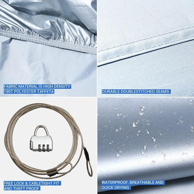 Tecoom Truck Car Cover Waterproof All Weather Breathable Light Shell with Door Zipper & Lock, UV Dust Sun Protection, Full Exterior Covers Automobiles Universal Fit for Tundra, Up to 212" Length