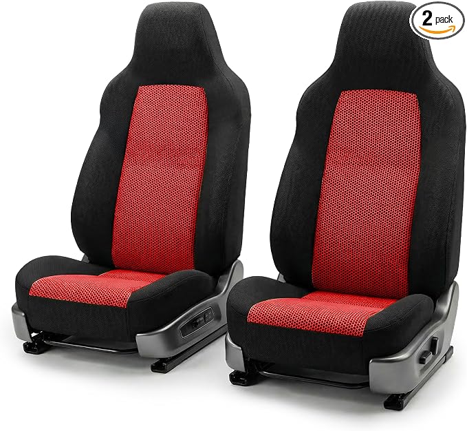 FH Group Automotive Front Car Seat Covers for SUV, Trucks, Sedan and More - Universal Fit Front High Back Design Interior Accessories - 3D Mesh Fabric Center Panel - Red