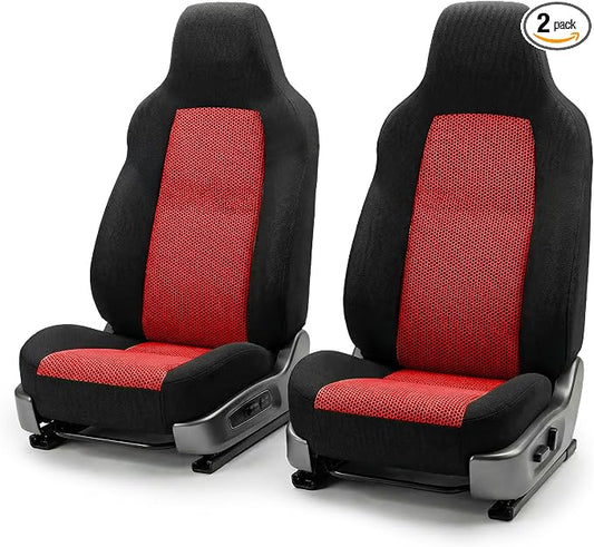 FH Group Automotive Front Car Seat Covers for SUV, Trucks, Sedan and More - Universal Fit Front High Back Design Interior Accessories - 3D Mesh Fabric Center Panel - Red