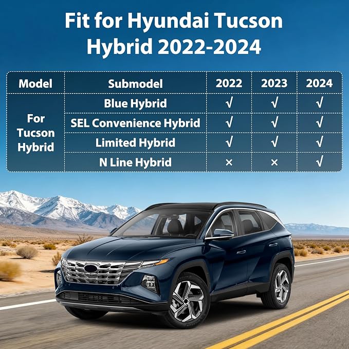 Floor Mats & Cargo Liner for Hyundai Tucson Hybrid 2024 2023 2022 | All Weather Custom Fit Heavy Duty TPE Floor Liners for Tucson Hybrid Accessories Black