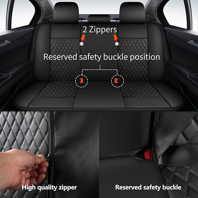 HChengkikz Faux Leather Full Set Car Seat Covers, Front & Split Rear | Bench Seat Protectors, Easy to Install Universal Fit for Sedans, Trucks, Vans, SUVs Automotive Interior Accessories